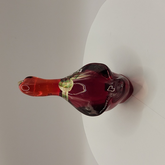 Signed Fenton Ruby Red Goose w/Hand Painted Christmas Ribbon & Bow - Picture 5 of 14